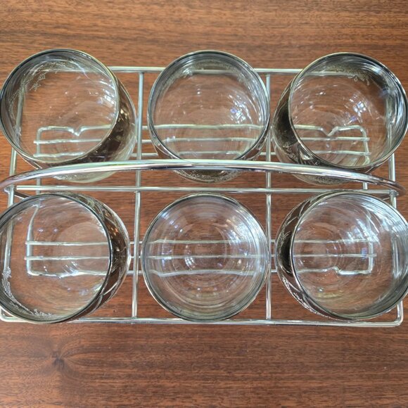 Silver Fade Roly Poly Glasses Caddy Set of 6 VTG MCM Ombre Relief Flowers 11.75" - Picture 5 of 9